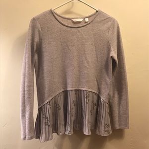 Lilac Knit Sweater with Chiffon Pleated Hem